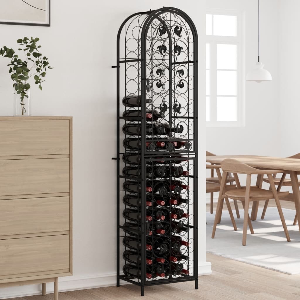 Multidom Stojan na víno na 73 fliaš čierny 45x36x200 cm kované železo