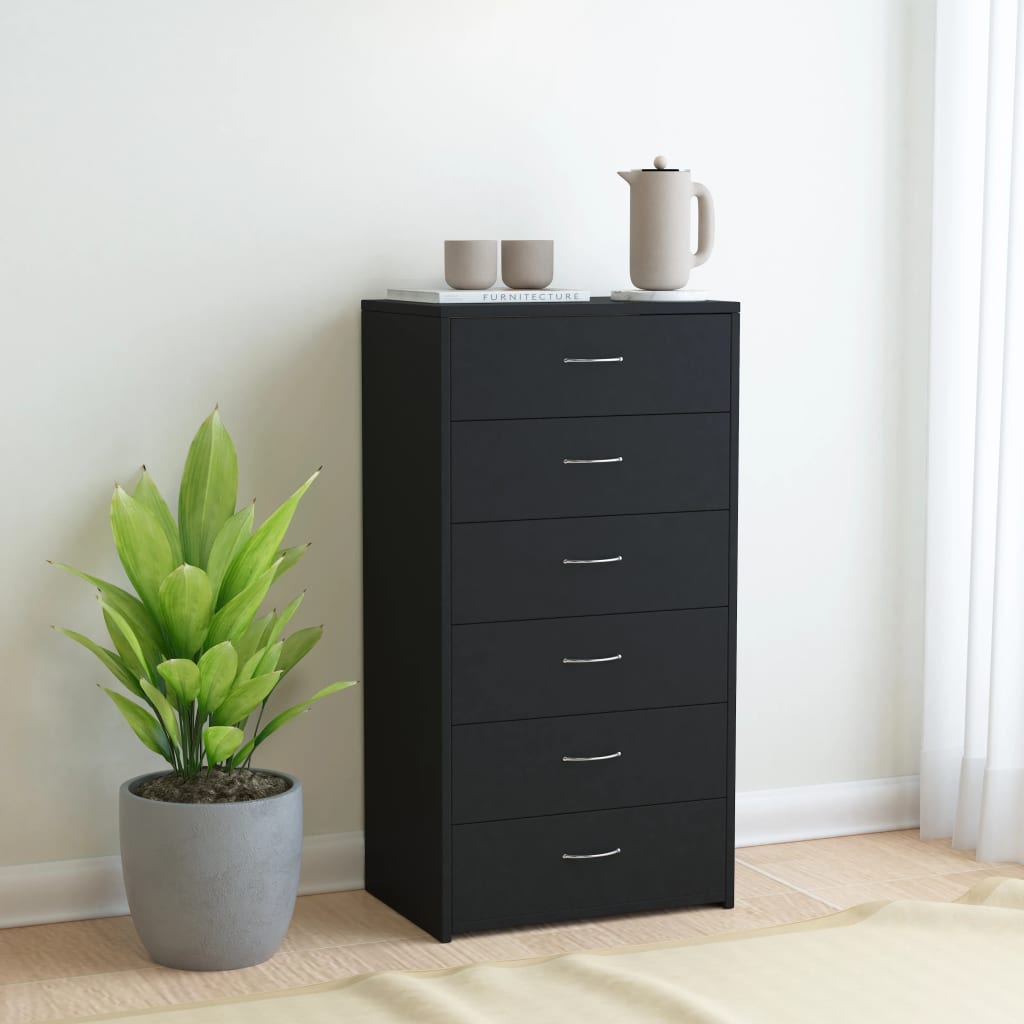 E-shop Multidom Komoda so 6 zásuvkami, čierna 50x34x96 cm, kompozitné drevo