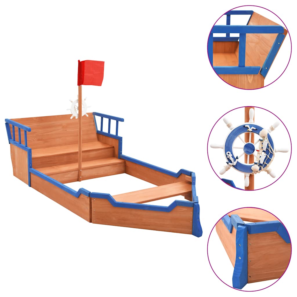 E-shop Multidom Pieskovisko pirátska loď 190x94,5x101 cm jedľové drevo