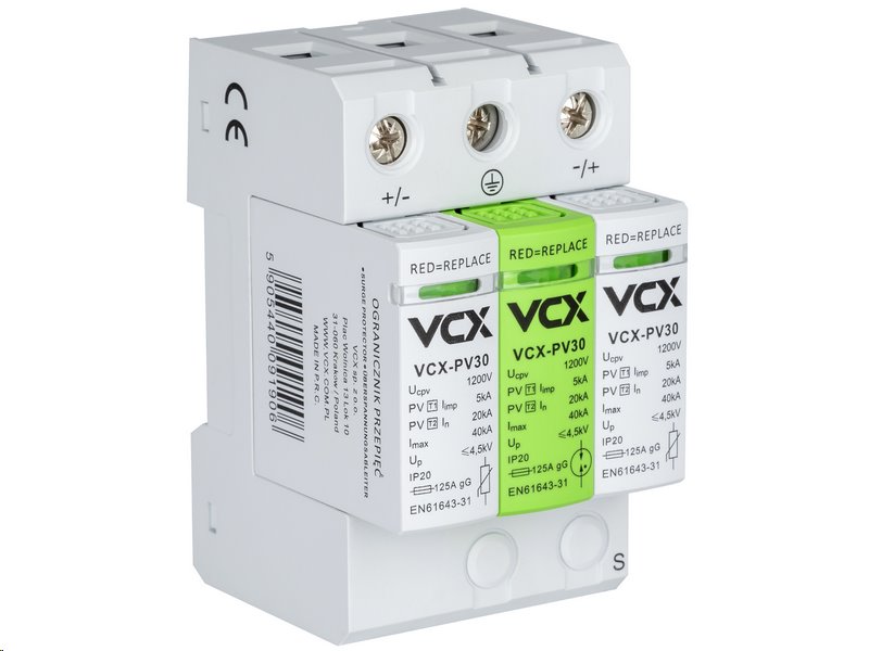 E-shop Přepěťová ochrana VCX PV30 DC třída T1T2 (B+C) 3P 1200V 5kA