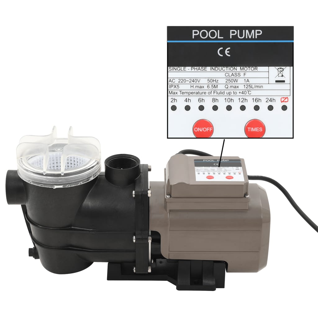 Multidom Bazénové čerpadlo s časovačom čierne 0,25 hp 8000 l/hod