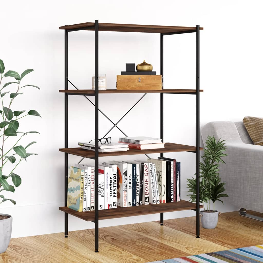 E-shop Multidom Regál so 4 policami, čierny a prírodný 80x40x130 cm