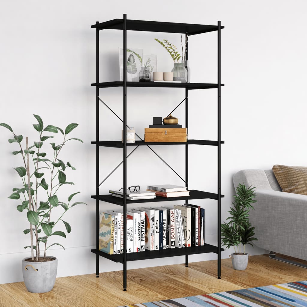 E-shop Multidom 5-poschodový policový regál čierny 80x40x163 cm