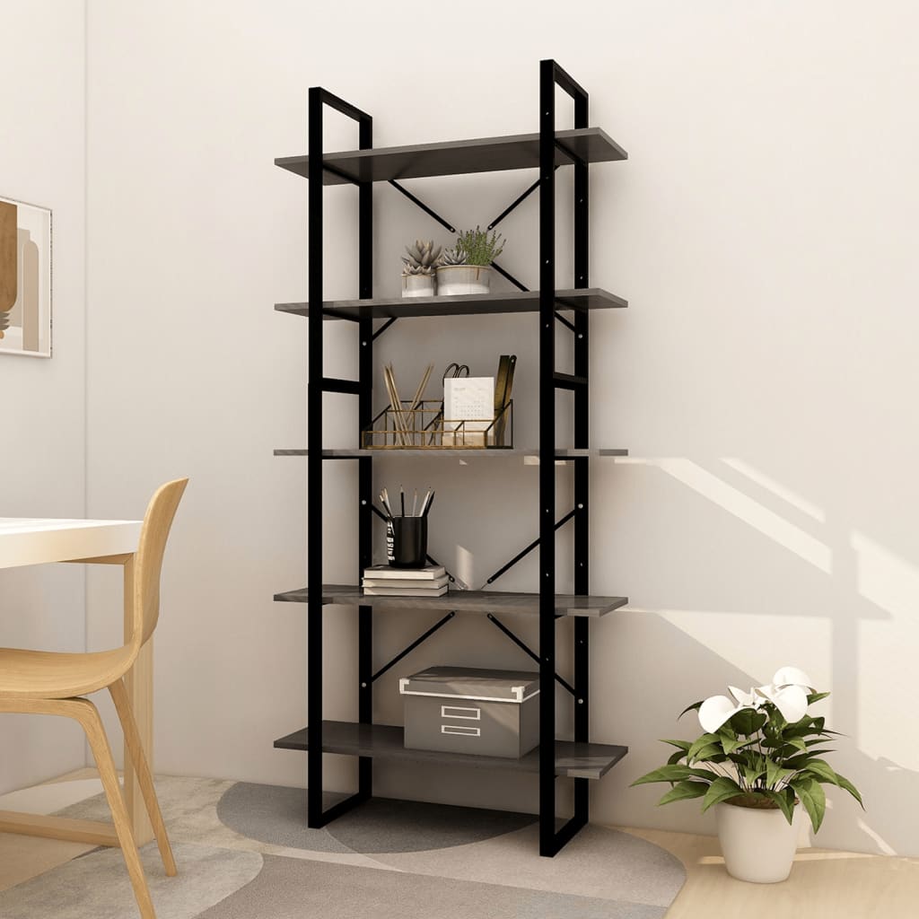 E-shop Multidom 5-poschodová knižnica sivá 80x30x175 cm borovicové drevo