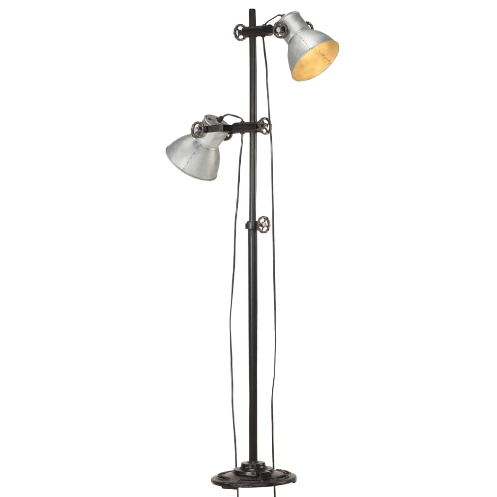 Multidom Stojanová lampa s 2 tienidlami strieborná E27 liatina železa