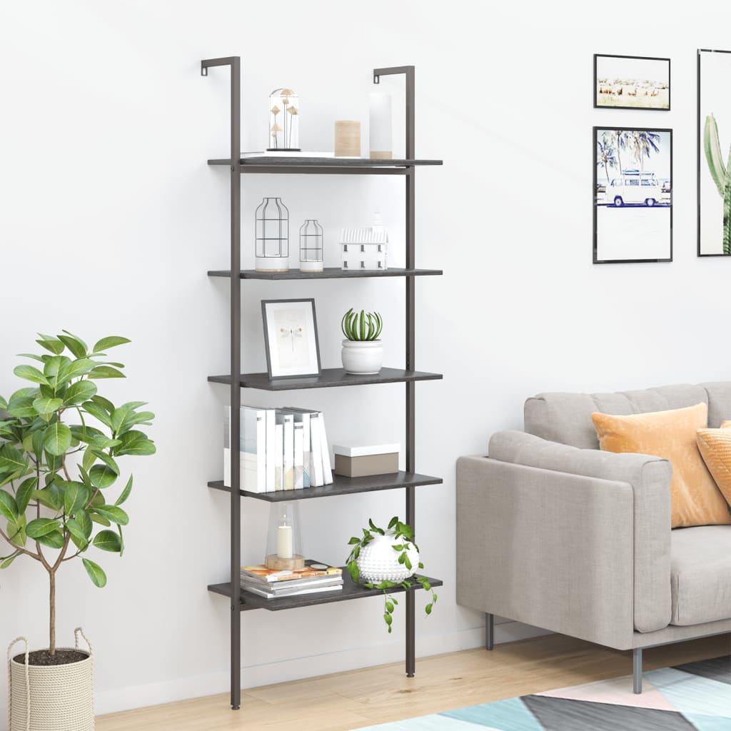 E-shop Multidom Naklonený regál s 5 policami, čierny 64x35x185 cm