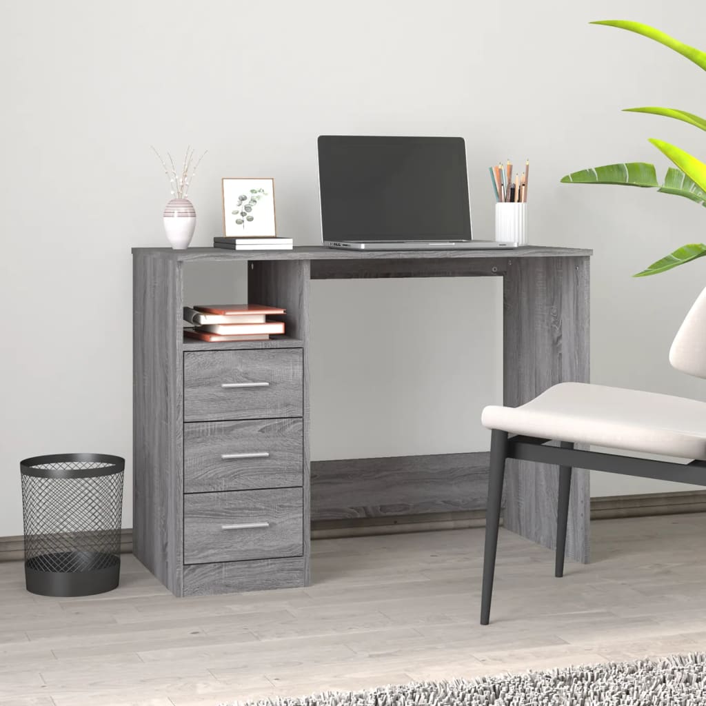 E-shop Multidom Stolík so zásuvkami sivý sonoma 102x50x76 cm spracované drevo