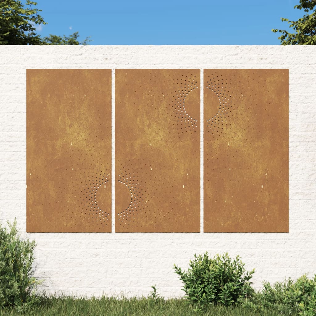 Multidom Záhradné nástenné dekorácie 3 ks 105x55 cm kortenová oceľ slnko