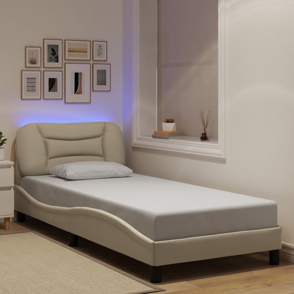 E-shop Multidom Rám postele s LED bez matraca Hvar krémový 90x200 cm látka