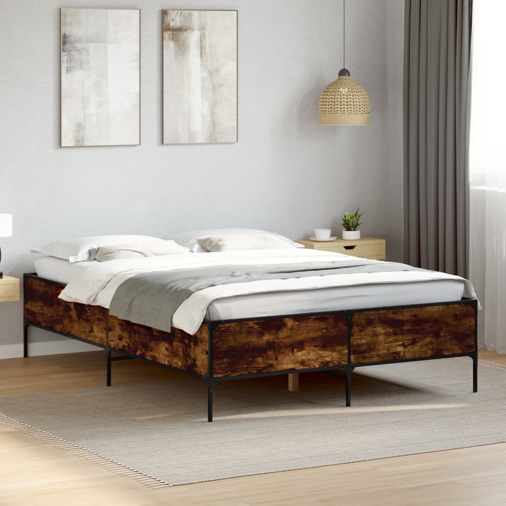 E-shop Multidom Posteľný rám dymový dub 160x200 cm kompozitné drevo a kov