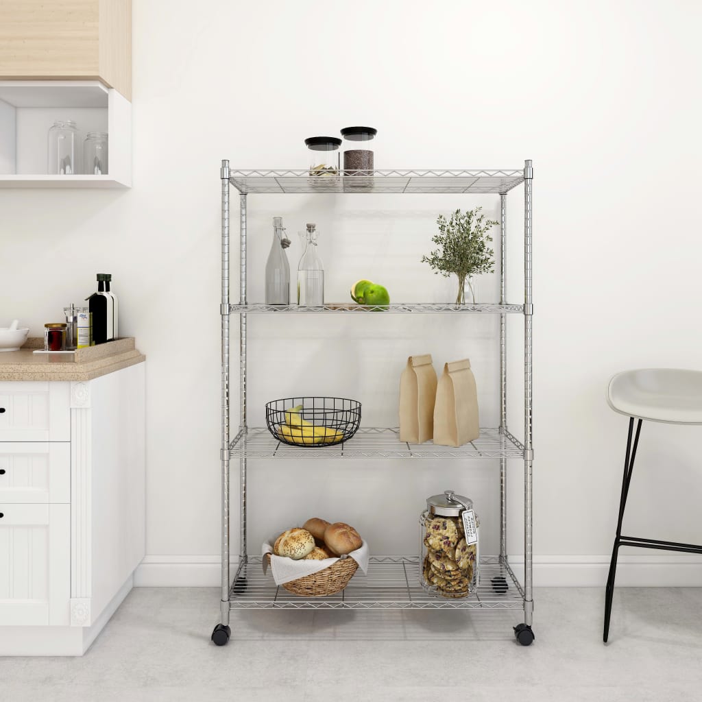 E-shop Multidom Regál so 4 policami na kolieskach 90x35x142 cm chrómový 200 kg