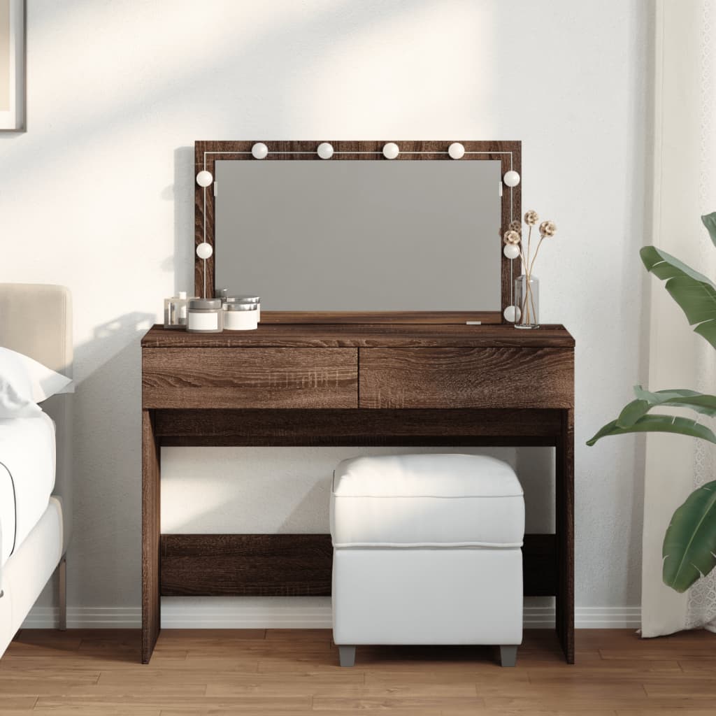 Multidom Toaletný stolík s LED hnedý dub 100x40x120 cm