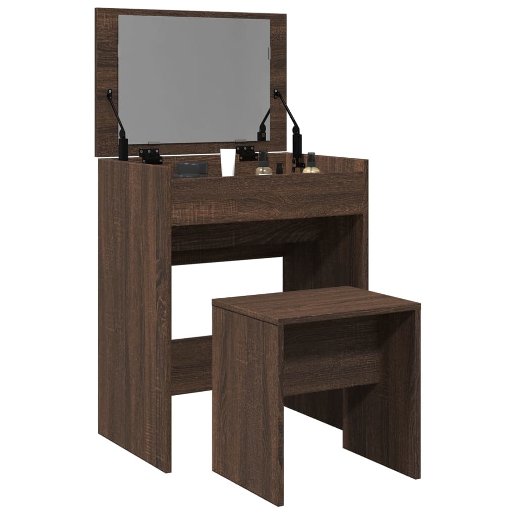 Multidom Toaletný stolík a stolička hnedý dub 60x40x113,5 cm