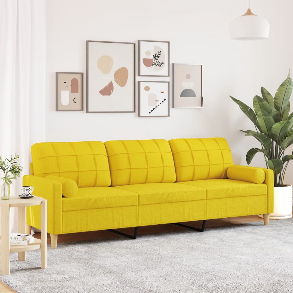 E-shop Multidom 3-miestna pohovka s vankúšmi bledožltá 210 cm látka