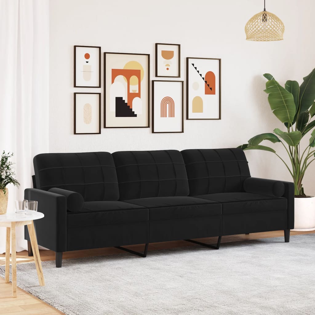 E-shop Multidom 3-miestna pohovka s vankúšmi čierna 210 cm zamat