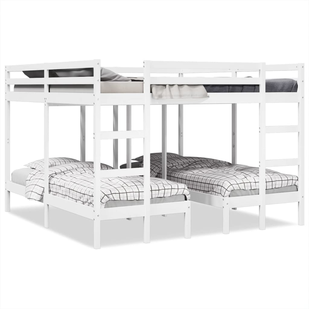 E-shop Multidom Trojitá poschodová posteľ, biela 200x200/80x200 cm, borovica