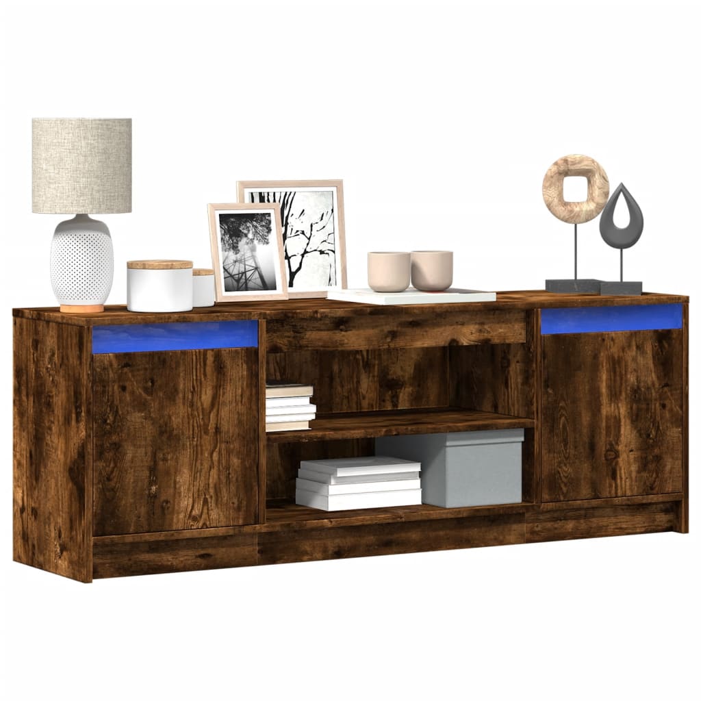 E-shop Multidom TV stolík s LED dymový dub 139,5x34x50 cm kompozitné drevo
