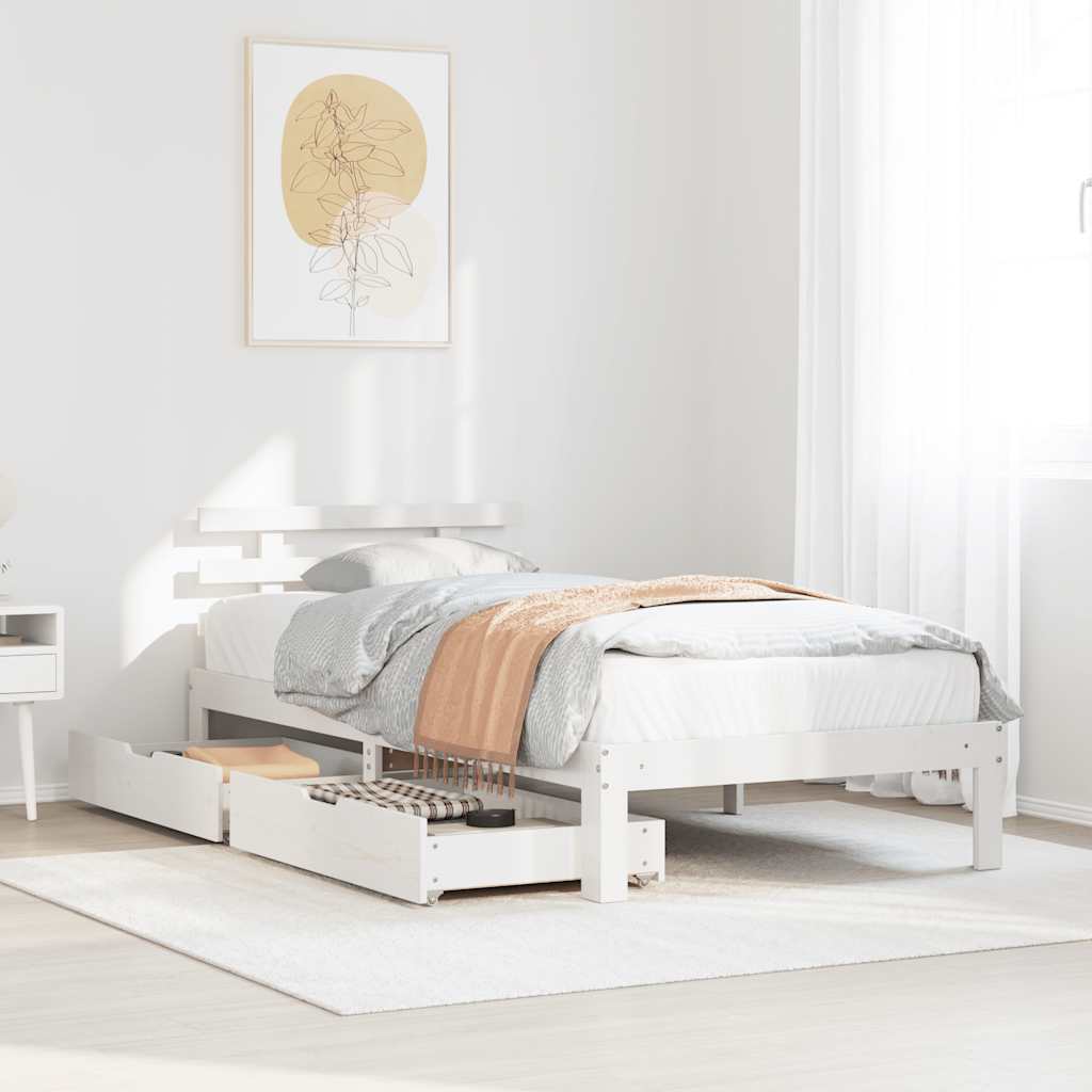 E-shop Multidom Posteľný rám so zásuvkami biely 100x200 cm borovicový masív