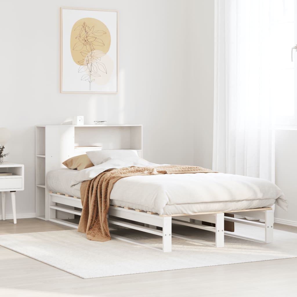 E-shop Multidom Posteľ s knižnicou bez matraca biela 75x190 cm masívne drevo