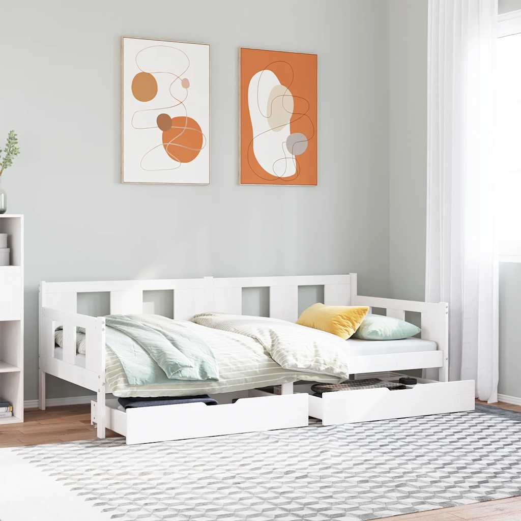 E-shop Multidom Denná posteľ zásuvky biela 90x200 cm masívna borovica