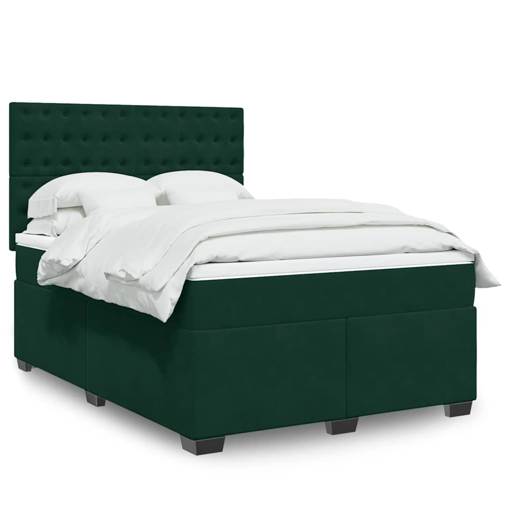 E-shop Multidom Posteľný rám boxsping s matracom tmavozelený 140x200 cm zamat