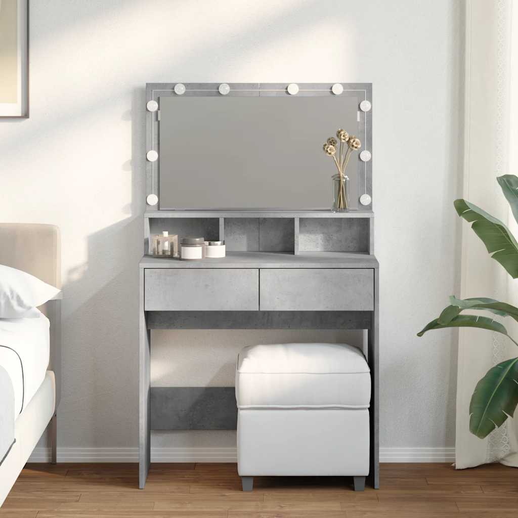 Multidom Toaletný stolík s LED betónovosivý 80x41x134,5 cm