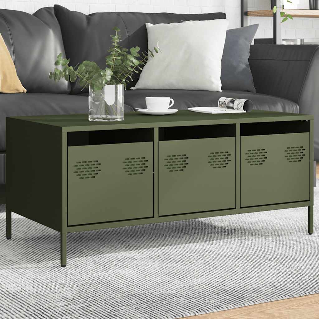 E-shop Multidom Konferenčný stolík olivovozelený 101,5x50x43,5 cm oceľ
