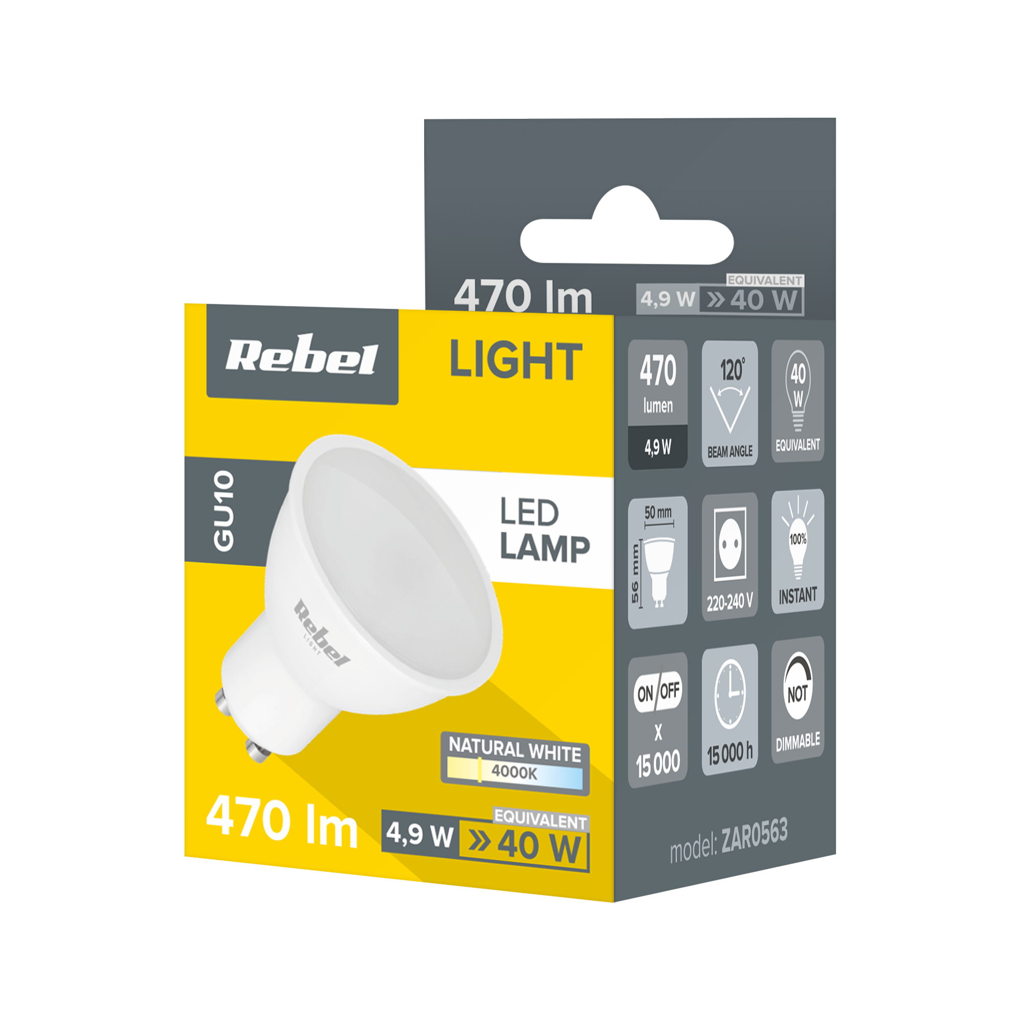 E-shop Žiarovka LED GU10 5W REBEL biela prírodná ZAR0563