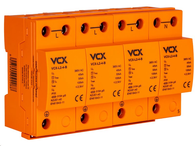 E-shop Přepěťová ochrana VCX L2-4-B AC třída T1 (B) 4P 40kA GDT s plynovým jiskřištěm