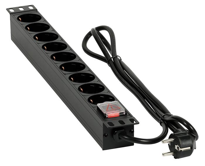 E-shop Signal Prodlužovací přívod do Racku (19" RACK, 1U, AC 230V, vypínač, 9 zásuvek schuko, kabel 1,8m)