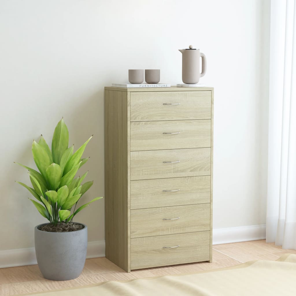 E-shop Multidom Komoda so 6 zásuvkami, dub sonoma 50x34x96 cm, kompozitné drevo