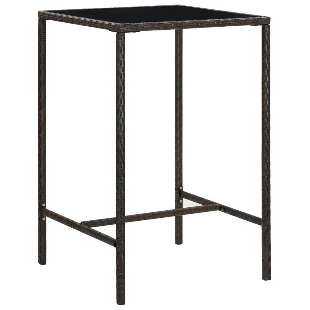 E-shop Multidom Záhradný barový stôl hnedý 70x70x110 cm polyratan a sklo