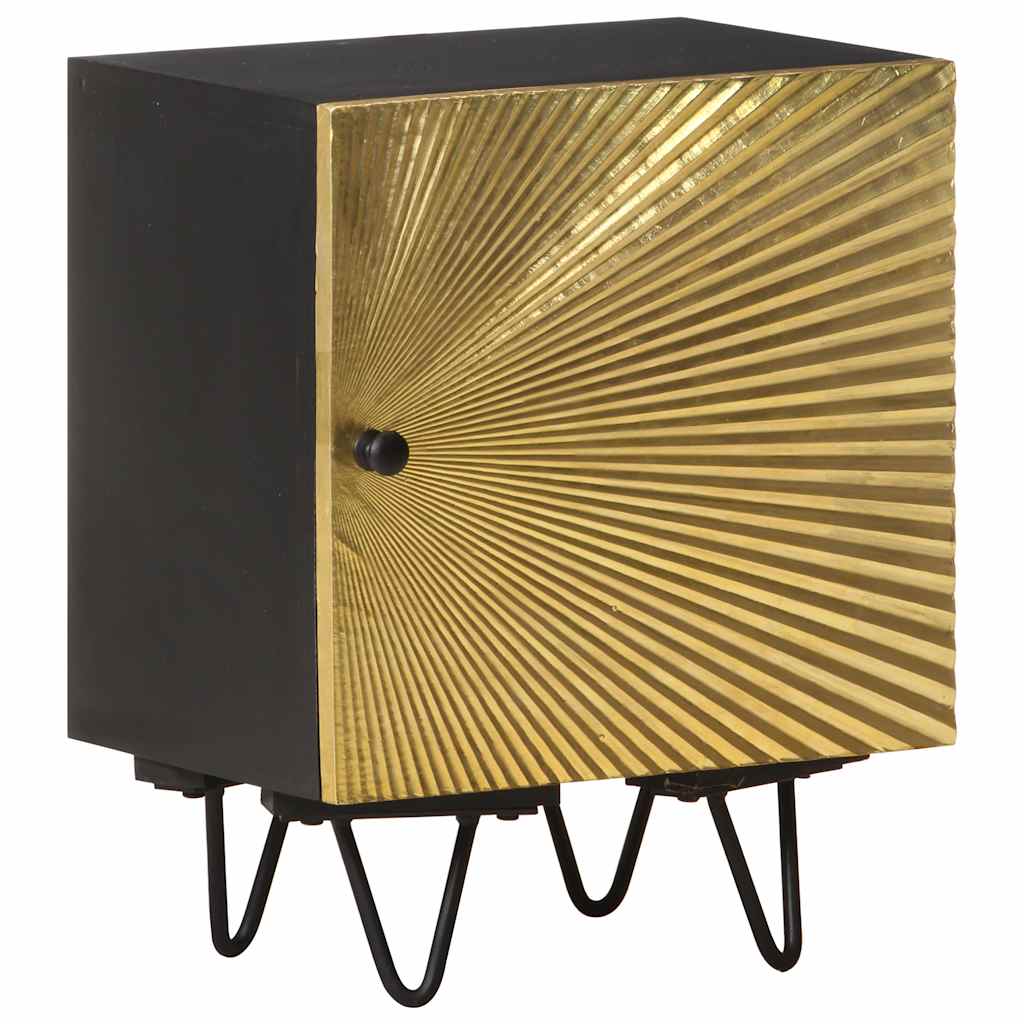 E-shop Multidom Nočný stolík s mosadznými dvierkami 40x30x50 cm, mangový masív