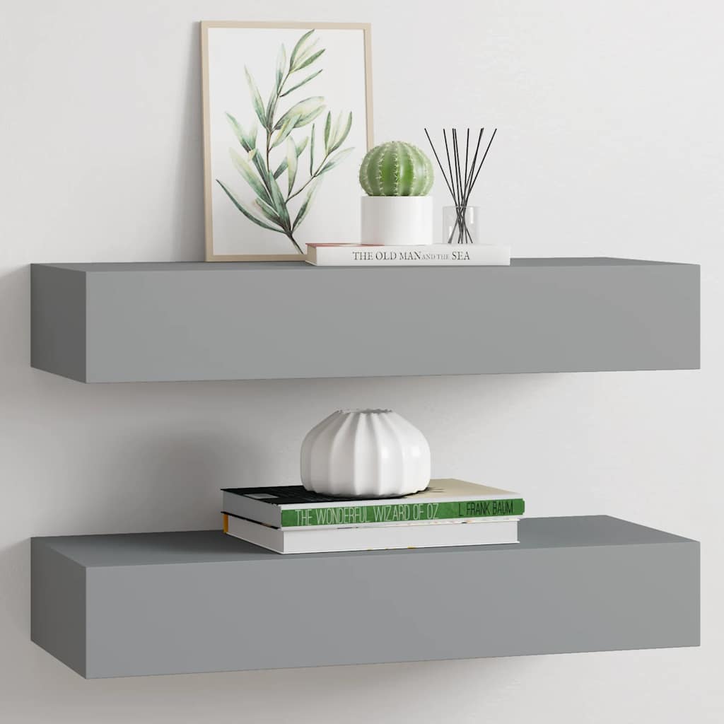 E-shop Multidom Zásuvkové police nástenné 2 ks sivé 60x23,5x10 cm MDF