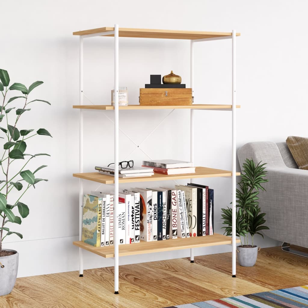 E-shop Multidom 4-poschodový policový regál biely a dubový 80x40x130 cm