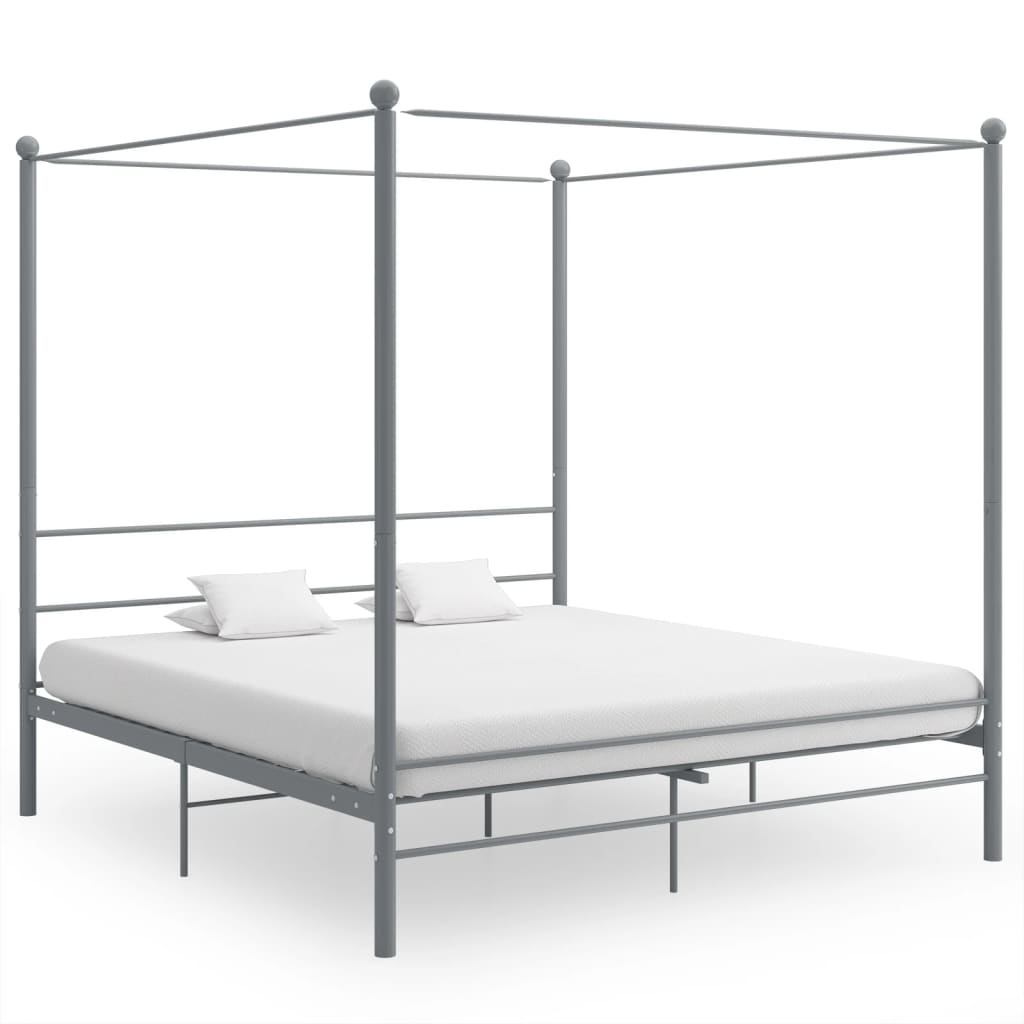 E-shop Multidom Posteľný rám s baldachýnom sivý kov 180x200 cm