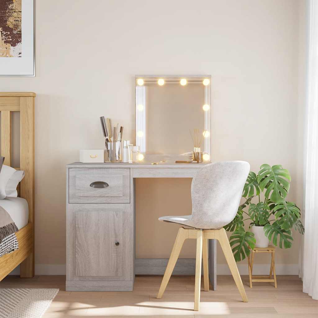 E-shop Multidom Toaletný stolík s LED svetlami sivý sonoma 90x42x132,5 cm