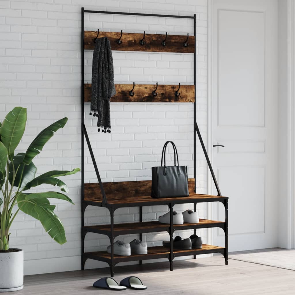 Multidom Vešiak na šaty s botníkom dymový dub 100x40x184 cm