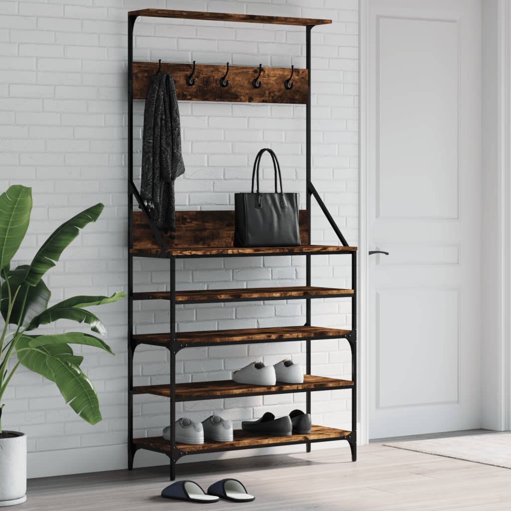 Multidom Vešiak na šaty s botníkom dymový dub 90x34x184 cm