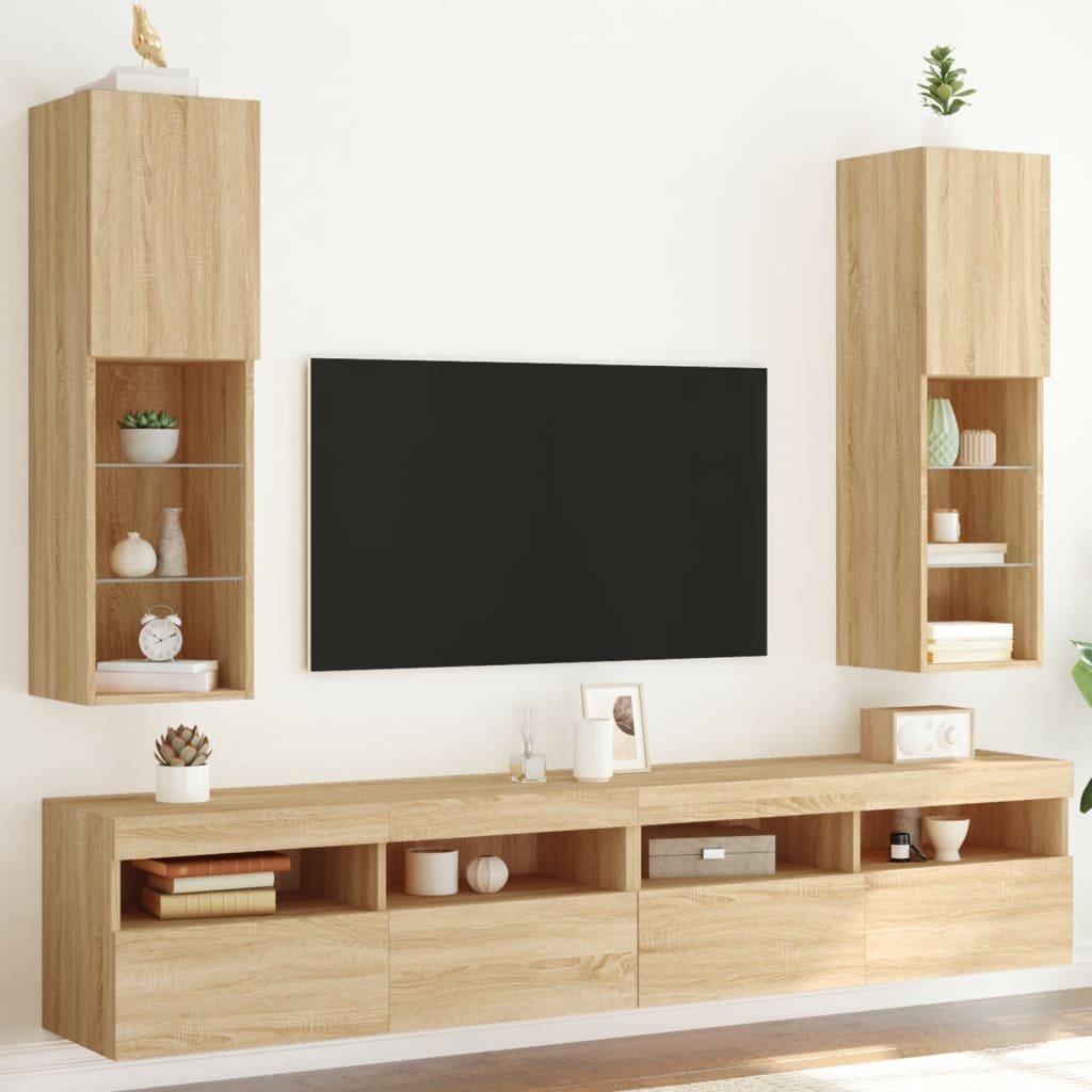 E-shop Multidom TV skrinky s LED svetlami 2 ks dub sonoma 30,5x30x102 cm