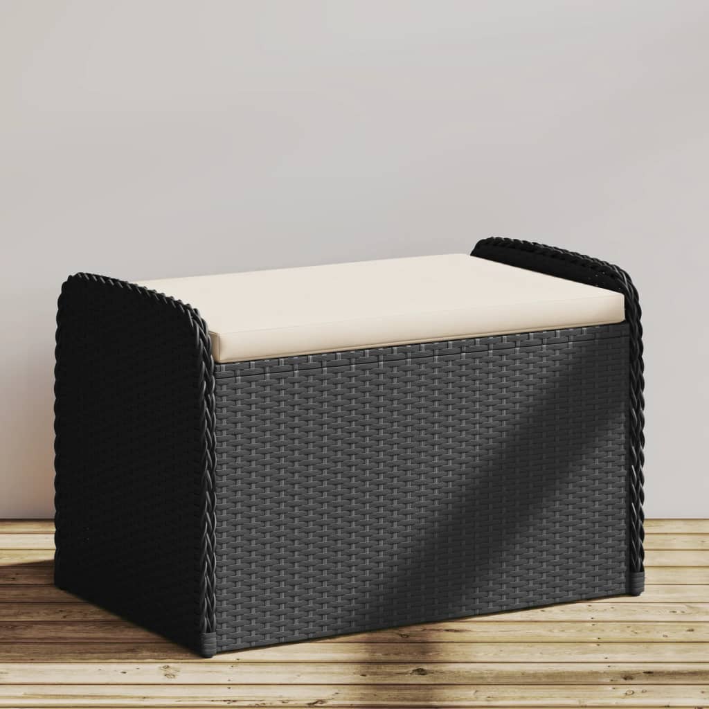 E-shop Multidom Úložná lavička s vankúšom čierna 80x51x52 cm polyratan