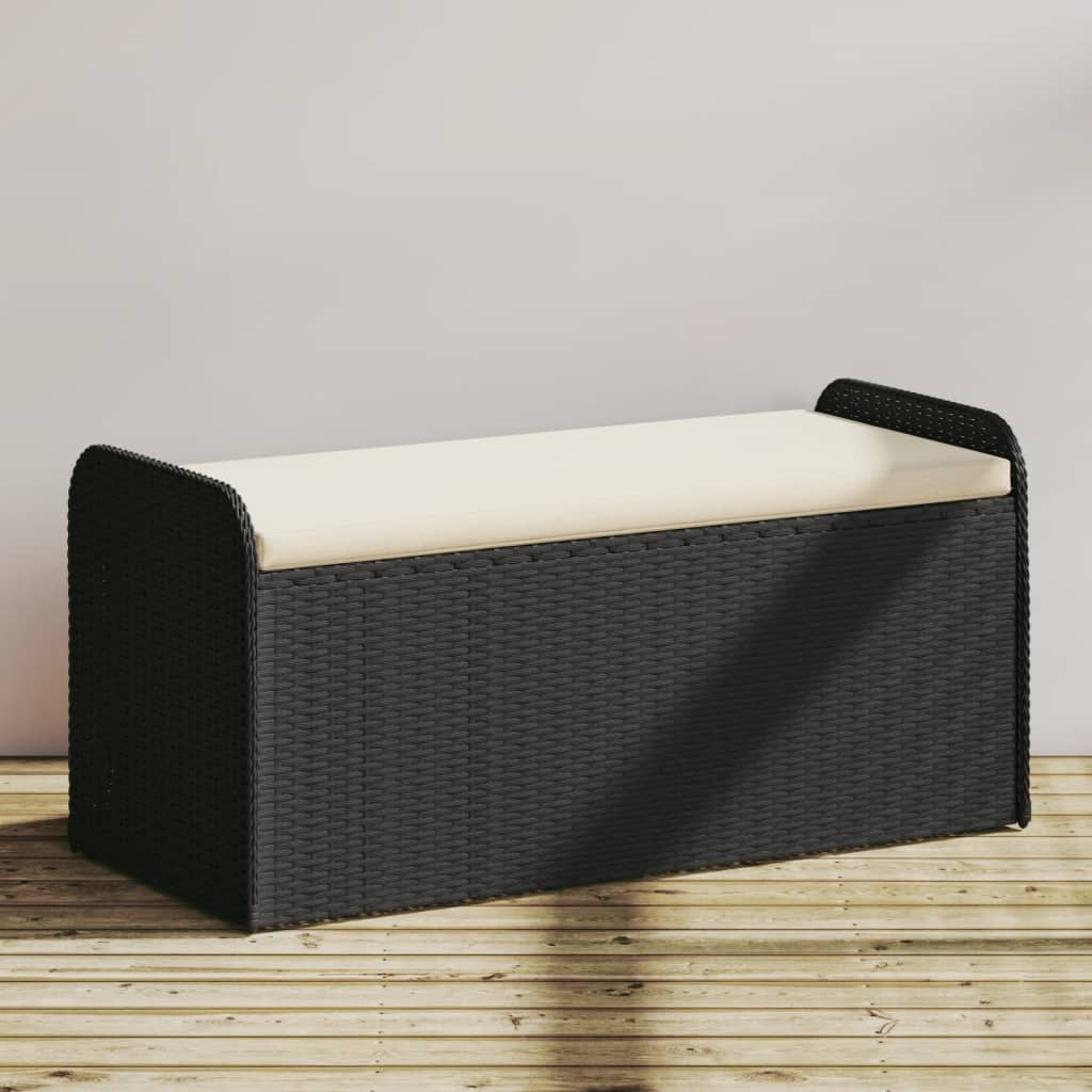 E-shop Multidom Úložná lavička s vankúšom čierna 115x51x52 cm polyratan