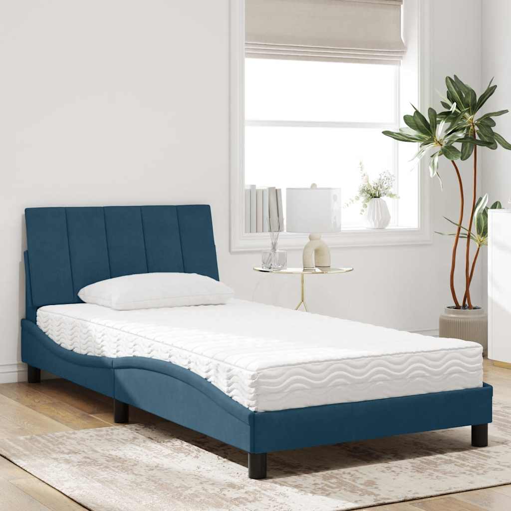 E-shop Multidom Posteľ s matracom Hanko modrý 100x200 cm zamat