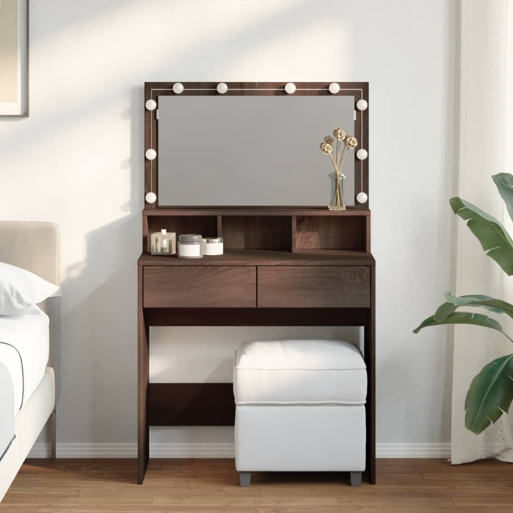 Multidom Toaletný stolík s LED hnedý dub 80x41x134,5 cm