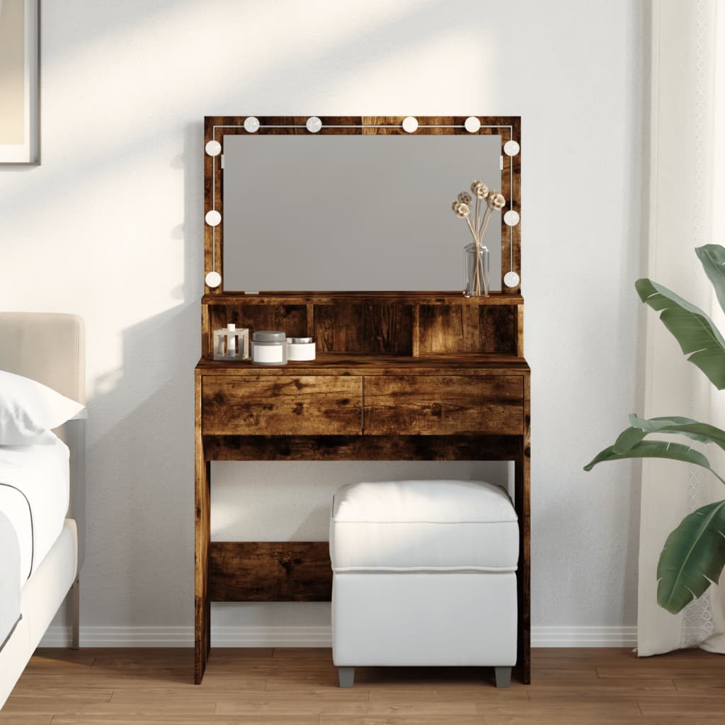 Multidom Toaletný stolík s LED dymový dub 80x41x134,5 cm