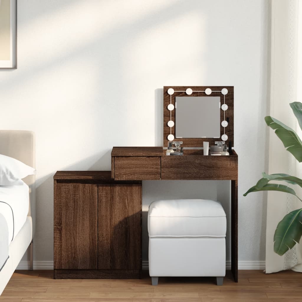 Multidom Toaletný stolík s LED hnedý dub 115x37x110,5 cm