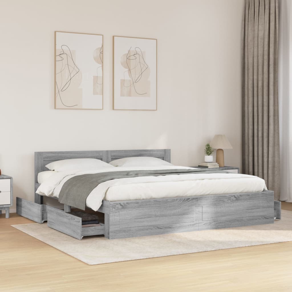 E-shop Multidom Posteľný rám s čelom sivý sonoma 200x200 cm kompozitné drevo