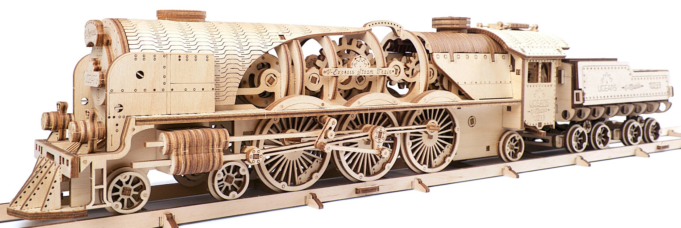 Ugears 3D drevené mechanické puzzle V-Express Parná lokomotíva 4-6-2 s tendrom