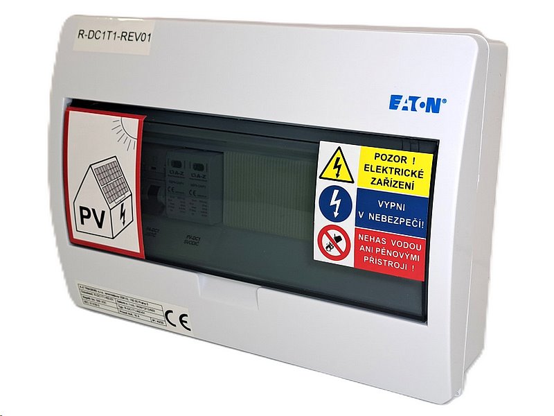 E-shop A-Z TRADERS s.r.o. Rozvaděč EATON R-DC1T1-Rev01, T1+T2 (500V DC / 15A) pro 1 string IP40 certifikovaný