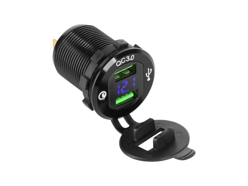 Nabíjačka do auta 2xUSB Quick charge+voltmeter panelová Peiying